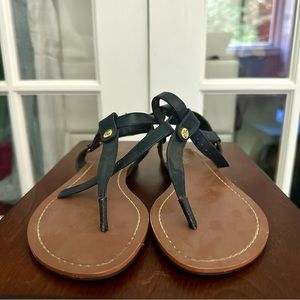 Ralph Lauren Navy Sandals with Ankle Strap and Gold Logo Detail Size 6.5